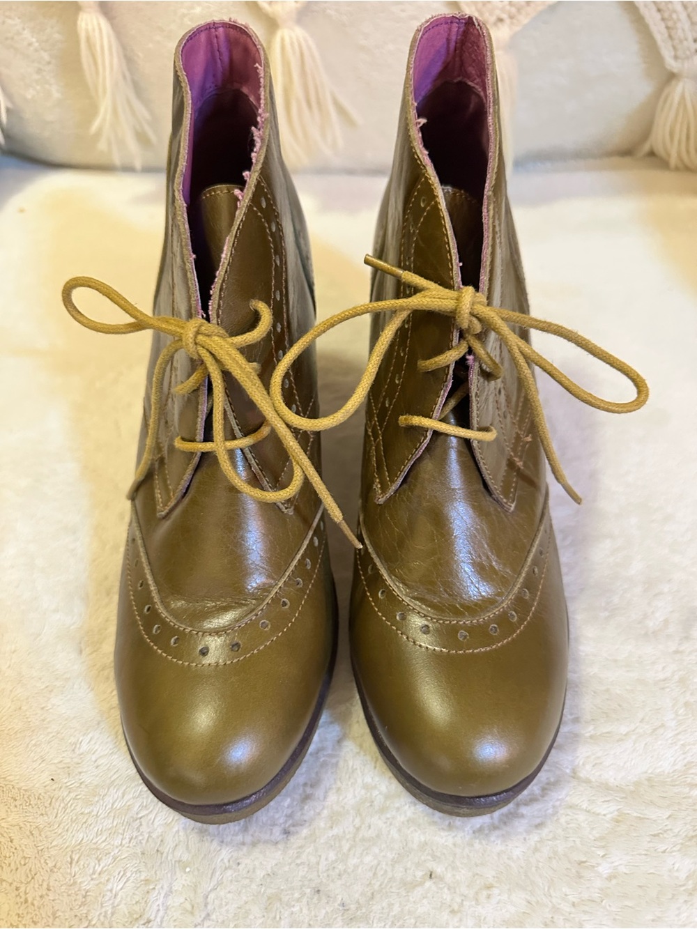 Jump Sunday Wedge Ankle Boots Size 11 Olive Lace Up Oxford Style Booties Shoes - Picture 2 of 6